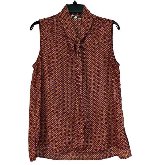 Pleione Sleeveless Tie Neck Linking Squares Blouse Medium - Picture 1 of 8